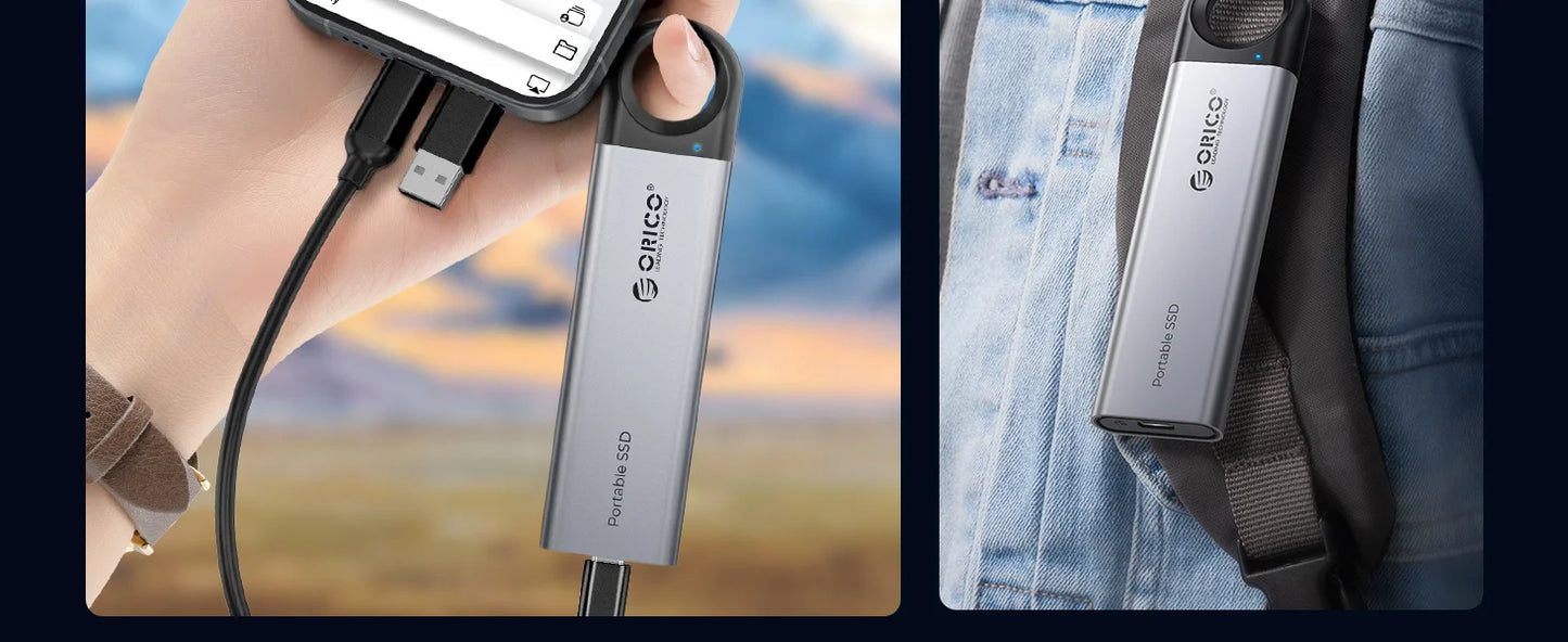 ORICO 1TB External SSD Up to 1050MB/s 550MB/s, Hanging Hole Design Portable Solid State Drive, USB C&A 2 in 1 Cable