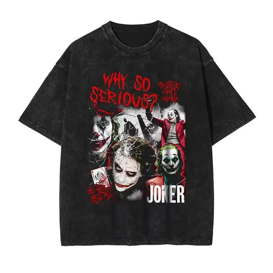 Joker T Shirt Hip Hop Vintage Washed Movie Old School Tops Tees Oversized T-shirt Short Sleeve Sweatshirts Man Women 100% Cotton