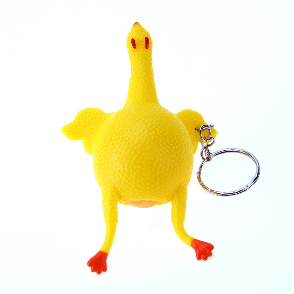 1-10pcs PVC Chicken Egg Laying Hens Key Chain Decompression Lightweight Elastic Squeeze Key Ring for Children Holiday Gifts