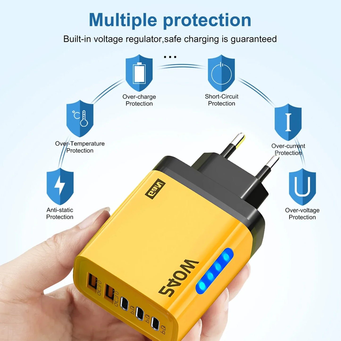 Xiaomi 5 in 1 240W  GaN Fast Charger With LED Light 2USB+3Type-C Multi Port Phone Charging Head For iPhone Huawei Laptop Tablets