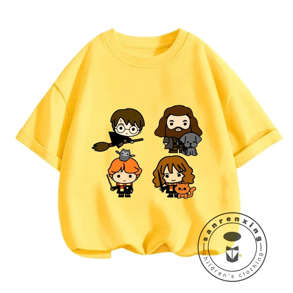 2025 Harries Children T-Shirt Magic Movie Clothes Potters Kawaii Anime Kid Boy Girl Tee Shirts Casual Tops Fashion Short Sleeve