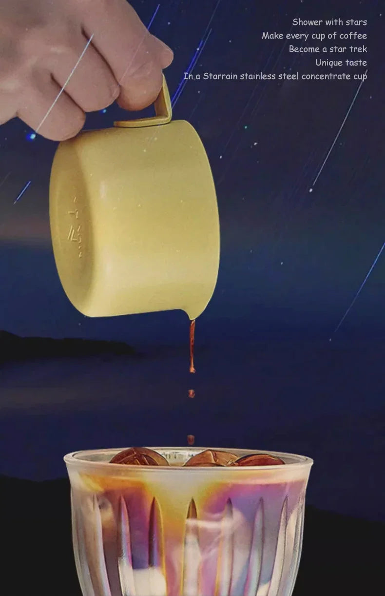 MUVNA Espresso Mug - Star Rain, 100ml Stainless Steel Coffee cup with Scale, Coffee Mugs with Handle, Colourful, Black & White