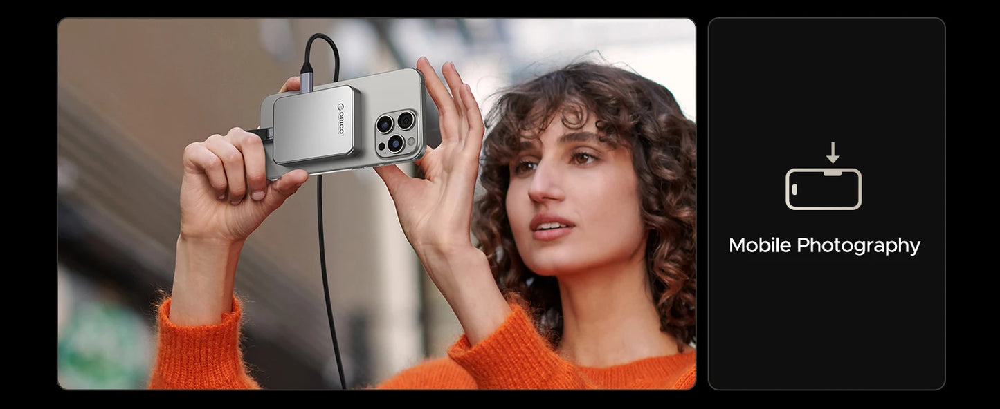 ORICO 1TB Magnetic SSD, PD100W Charging, 4K ProRes HDR, 1000MB/s USB 3.2, Portable External Drive for iPhone 16/15, Laptops