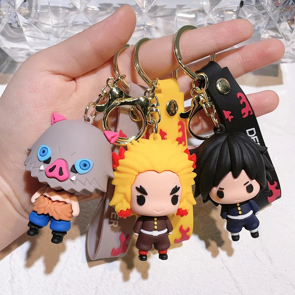 Anime Demon Slayer Pendant Keychain Cute Kamado Tanjirou Rengoku Kyoujurou Keychain Cosplay Keyring Souvenir Gift