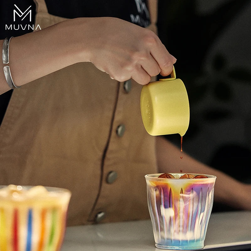 MUVNA Espresso Mug - Star Rain, 100ml Stainless Steel Coffee cup with Scale, Coffee Mugs with Handle, Colourful, Black & White