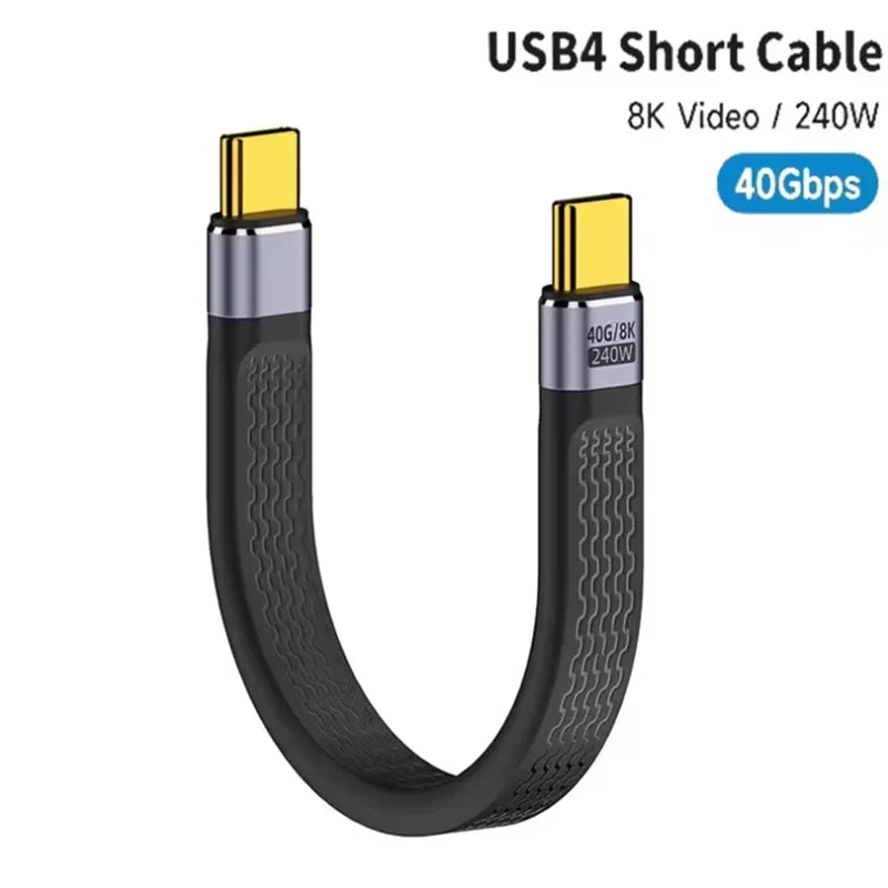 USB4 Short Cable 40Gbps Data Transfer 240W PD Fast Charging Thunderbolt 4/3 Interface Flat USB-C Cord for Laptop Phone Tablet