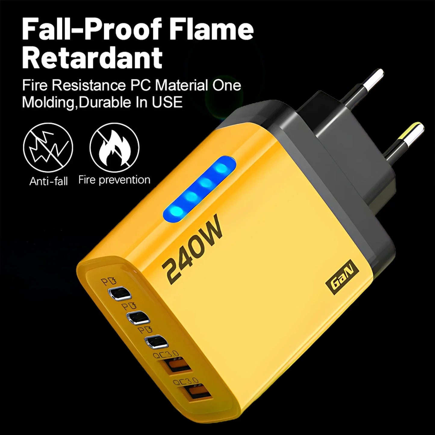 Xiaomi 5 in 1 240W  GaN Fast Charger With LED Light 2USB+3Type-C Multi Port Phone Charging Head For iPhone Huawei Laptop Tablets