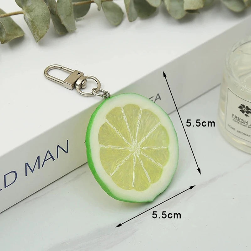PVC Simulation Fruit Key Chain Lemon Slice Food Model Funny Shooting Prop Car Key Chain Bag Hanging Jewelry Gift