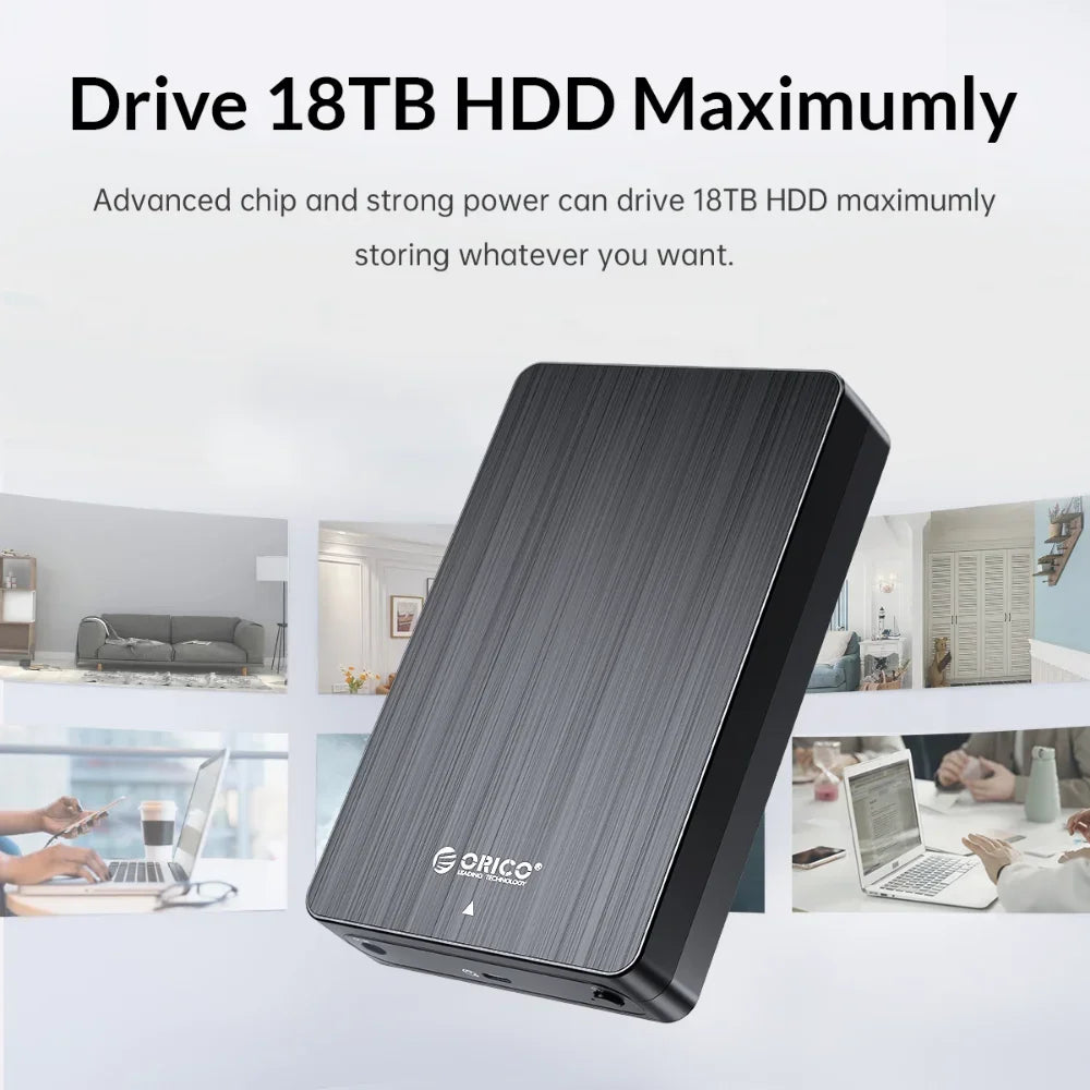 ORICO 3.5" HDD Case SATA to USB C 6Gbps External Hard Drive Case for 3.5 inch HDD Enclosure with 12V Power Adapter Support 18TB