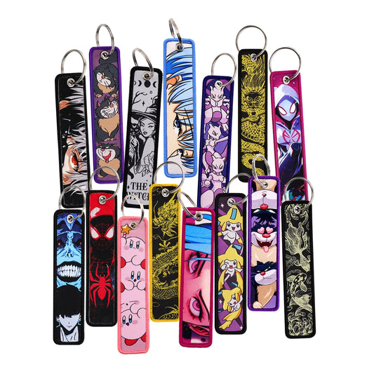 Cool Anime Characters Embroidered Key Cartoon Man Key Tag Keychain for Car Motorcycles Keyring Holder Jewelry Accessories Gifts