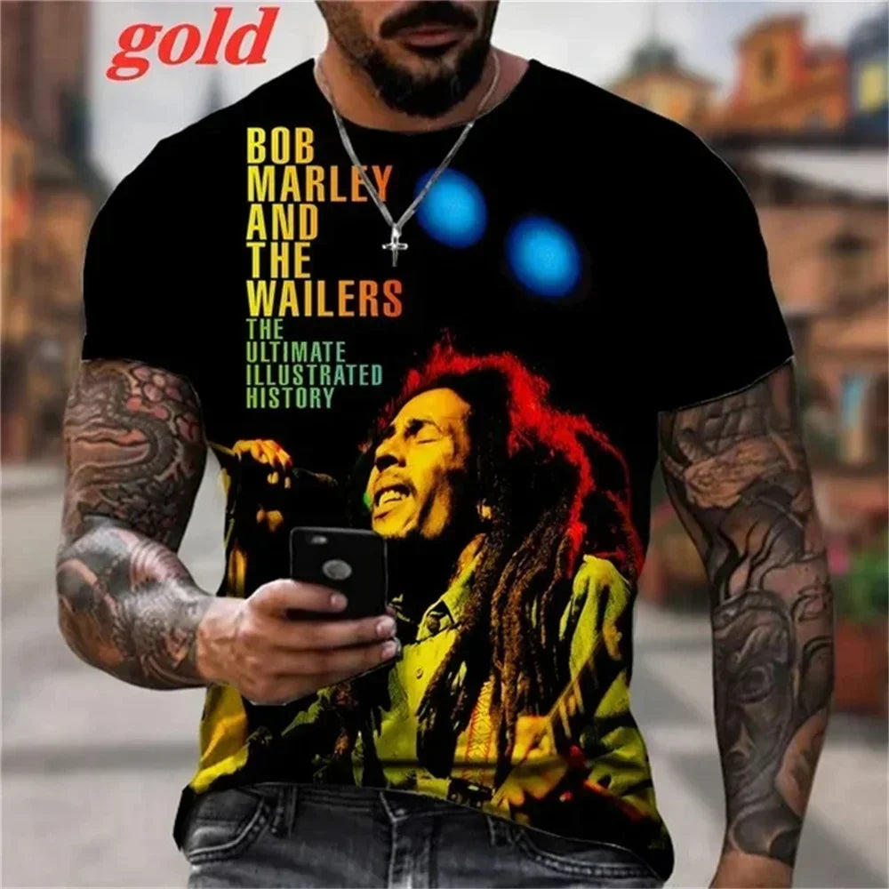 2025 Summer Men's T-shirts Rock Bob Marley 3d Print O-neck Short Sleeve Street Hip-hop Shirt Oversized Tops & Tees Men Clothing