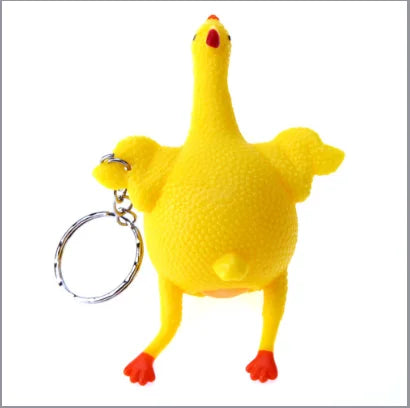 1-10pcs PVC Chicken Egg Laying Hens Key Chain Decompression Lightweight Elastic Squeeze Key Ring for Children Holiday Gifts