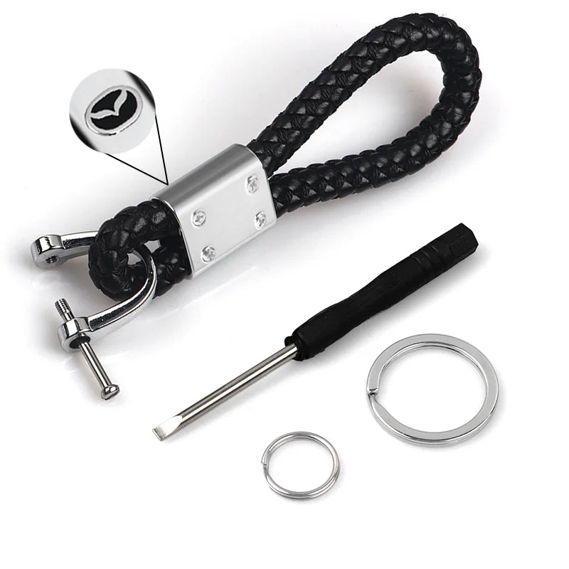 1Pc Car Key Holder KeyRing Leather Keychain With Logo Accessories For Mazda 2 3 MS 6 CX 5 Artzma 6 Axela MX30 CX-8 Miata Demio 7