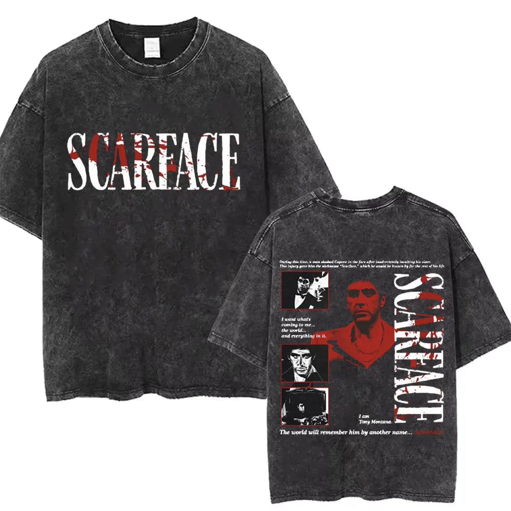 90s Classic Gangsters Movie Scarface Print T-shirts Tony Montana Al Pacino Vintage Washed Cotton Tshirt Men Women Rock T Shirts