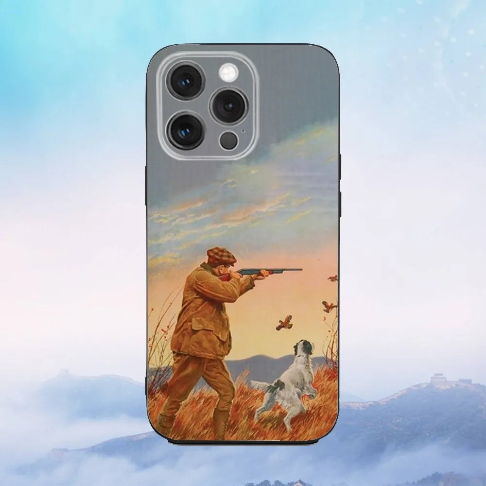 Hunter Dog Hunting Phone Case For iPhone 16e,16,15,14,13,12,11,Pro,X,XS,Max,XR,Plus,Mini Soft Black Cover