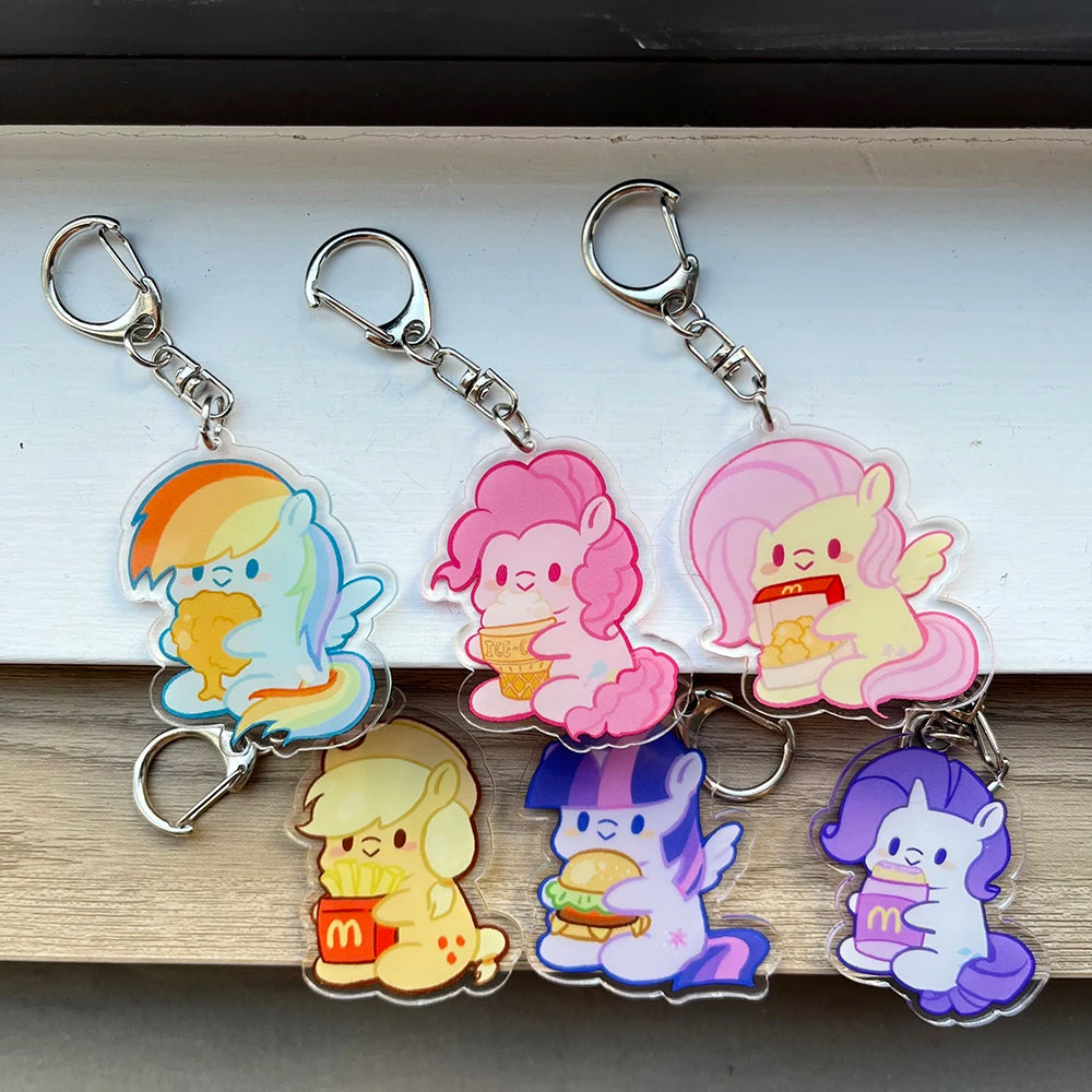 6pc  Acrylic Keychain Charm - Cute Double-Sided Backpack Gift for Couple, BFF, School Girls