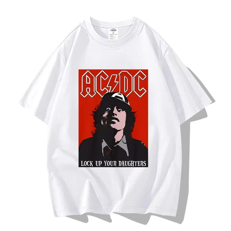 American Street Punk Rock Band ACDC Hip Hop Short Sleeve T-shirt Clothing Clothing Casual Men's and Women's 100% Cotton T-shirt