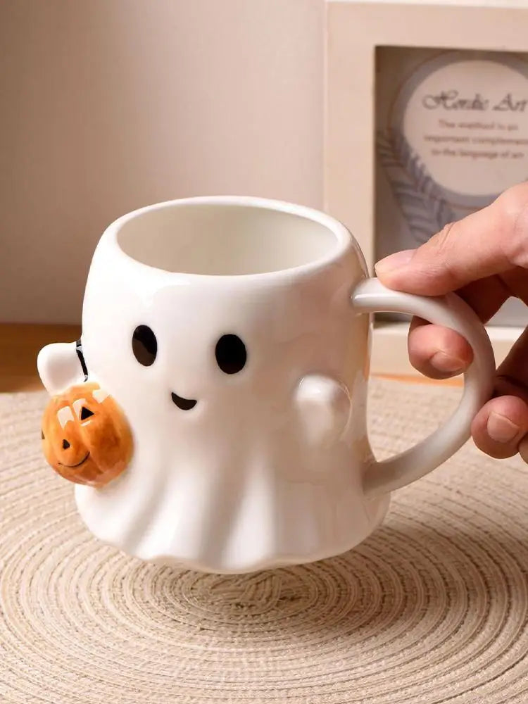 Cute Halloween Pumpkin Ghosts Ceramic Mugs Ceramic Drinking Glass With Handle Halloween Funny White Ghosts Coffee Cup