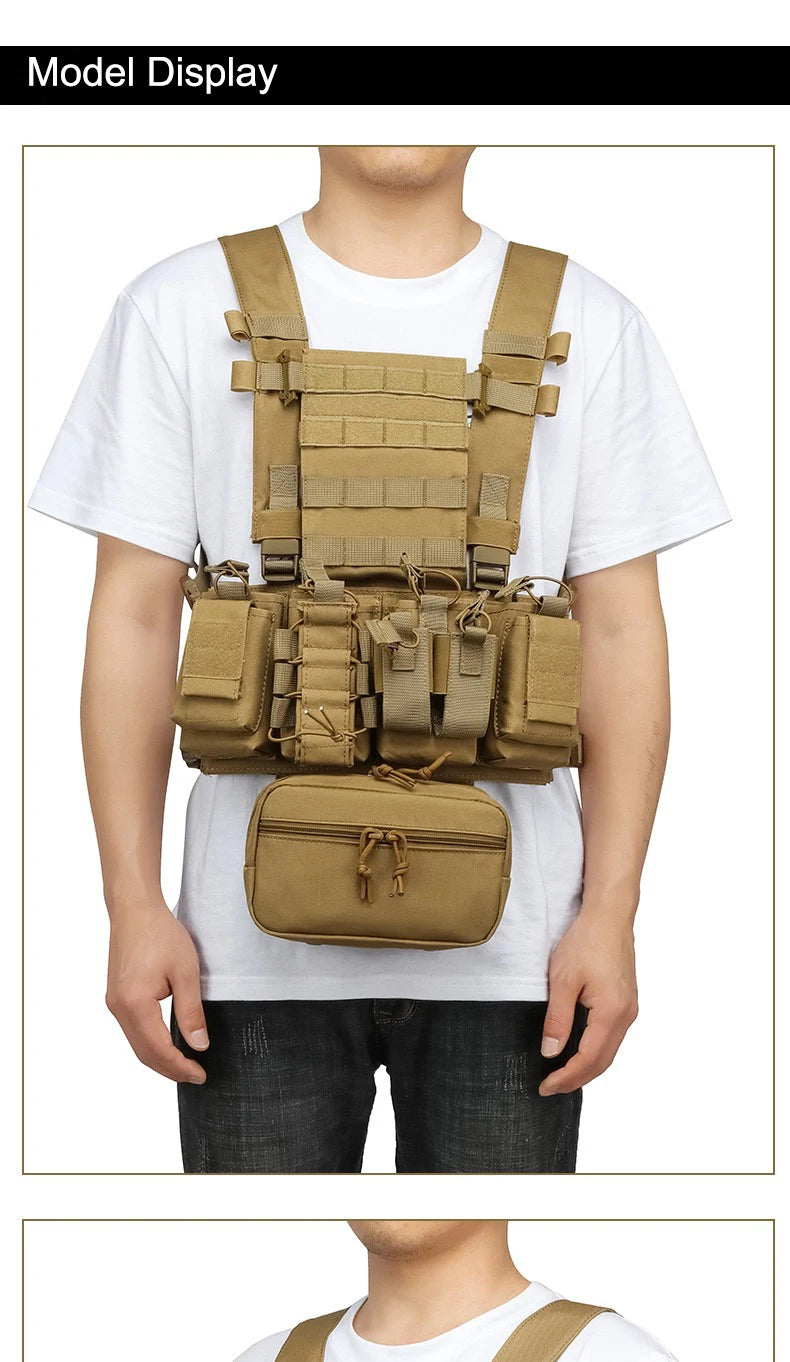 Military Tactical Vest Chest Rig with Adjustable Straps & Large Capacity Pouch for Outdoor Adventure & Tactical Missions