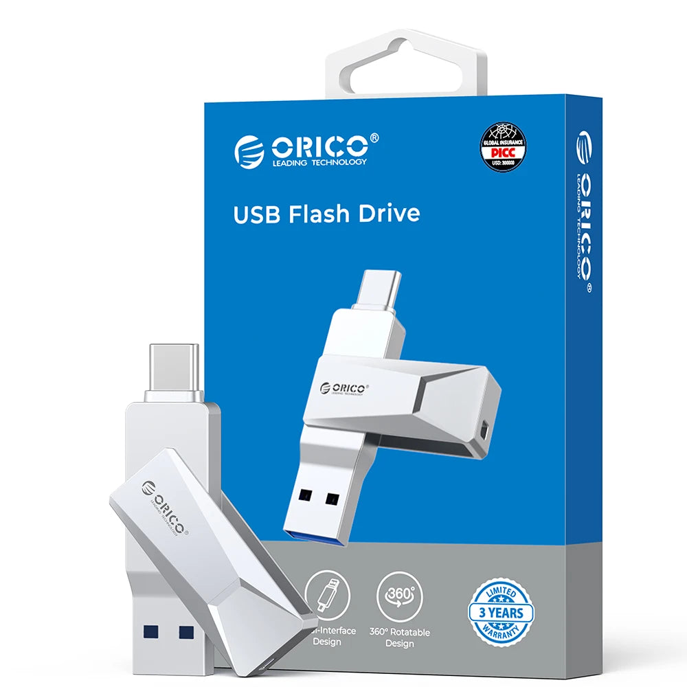 ORICO 2 in 1 Dual Flash Drive High Speed Pen Drive OTG Type C USB A Dual Interfaces for MacBook Android