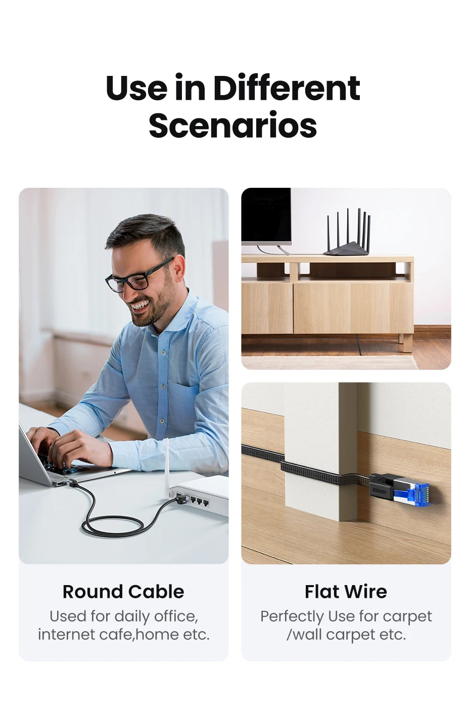 UGREEN CAT 8 Ethernet Cable High Speed Braided 40Gbps 2000Mhz Network Lan Cord RJ45 Shielded Indoor for Router PC PS5 Modem Xbox