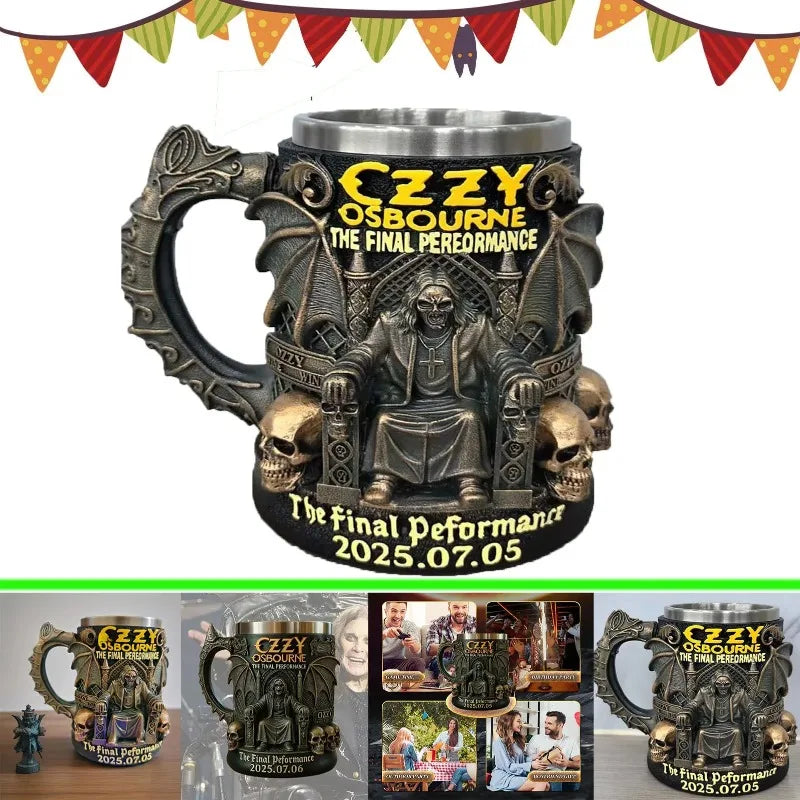 Ozzy Osbourne The Final Performance 3D Mug Stainless Steel Skull Water Cup Halloween Commemorative Mark Cup Gift for Fans Men