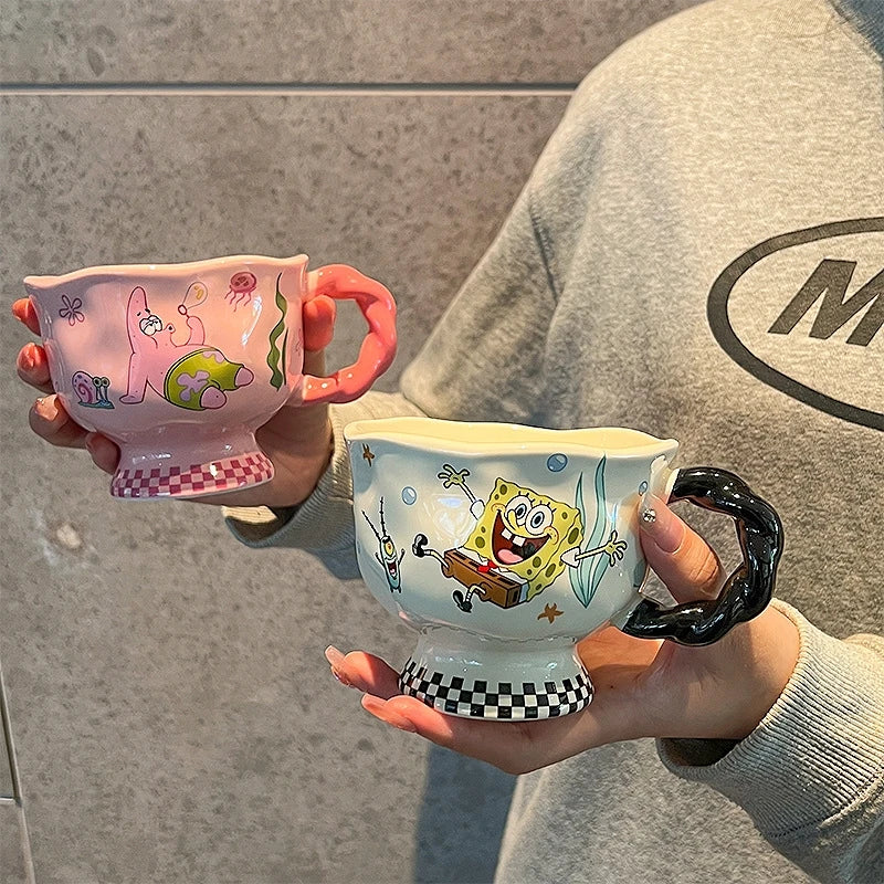 Cute SpongeBob Mugs Cartoon SquarePants Patrick Star Coffee Tea Milk Mugs Cups 400ML Creative Office Water Cup Anime Girls Gifts