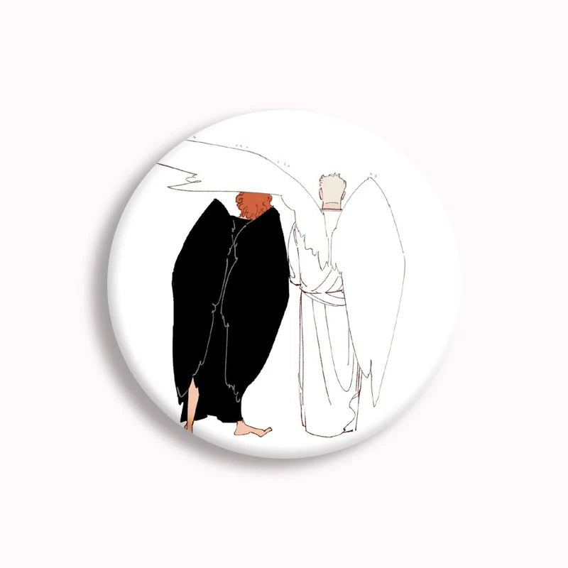 Good Omens Pin Comedy British TV Show Cartoon Brooch Crowley Angel Funny Badge Accessories For Backpack Decoration Friend Gift