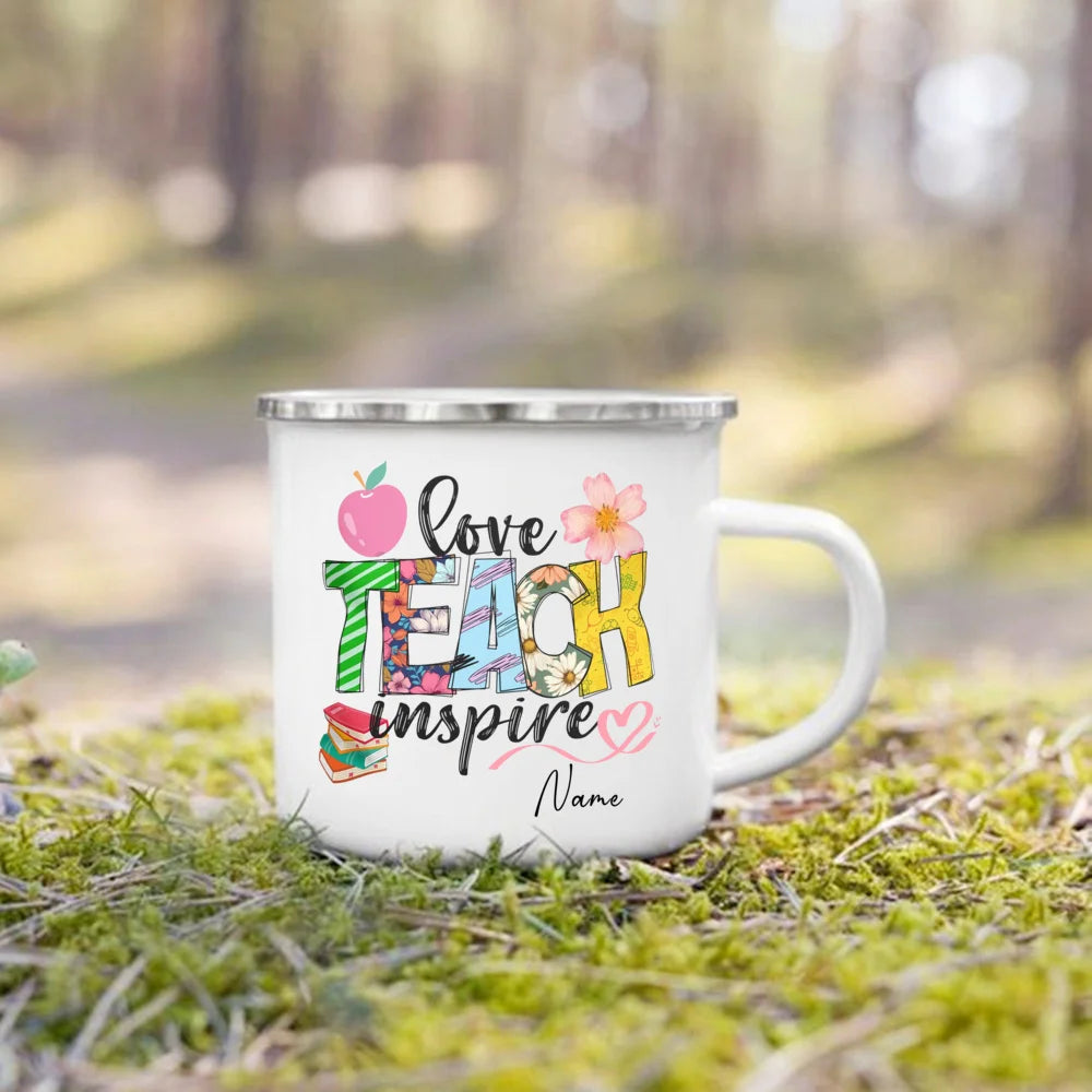 Personlised Mug Creative Coffee Cups Teacher Life Drinks Water Enamel Cup Handle Drinkware Teacher's Day Thanks Gift for Teacher