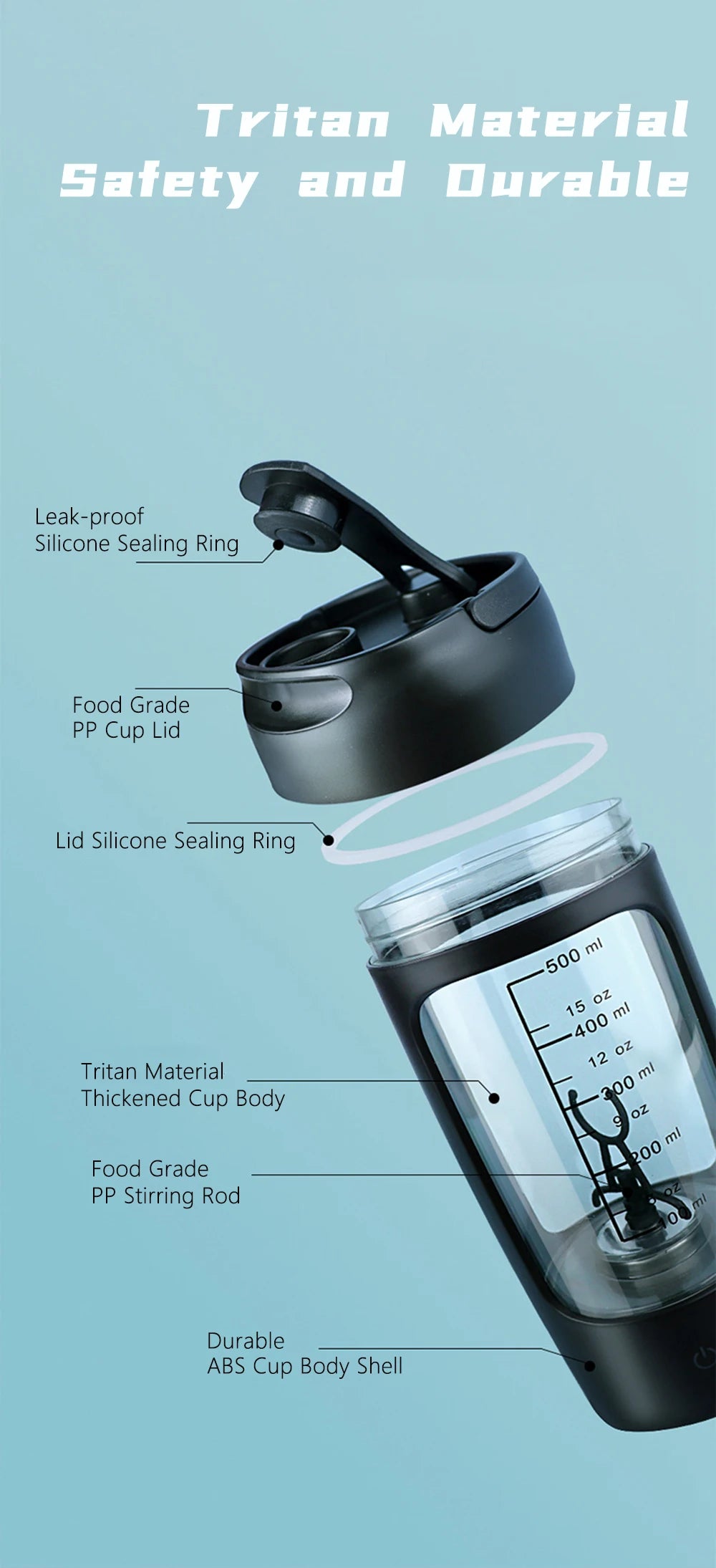 650ml USB Electric Portable Whey Protein Shaker bottle Fully Automatic Stirring Cup Rechargeable Gym BA Free Cocktail Blend