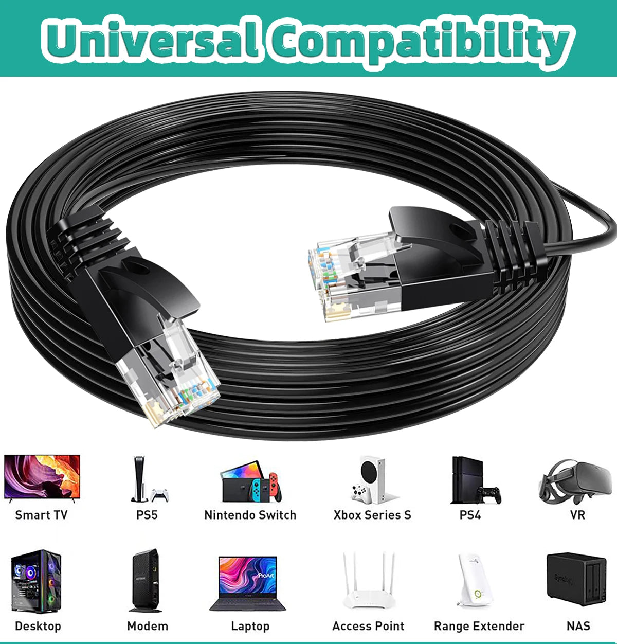 CAT6a Ethernet Cable ugreen 10Gbps/600MHz Shielded RJ45 Network Cable for Gaming/PC/PS5/Xbox/CCTV 100% Pure Copper