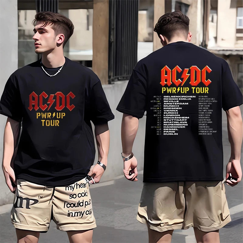 ACDC PWR UP TOUR 2024 Print Shirt Classic Patterned Shirt From 1979 Hip Hop Trend Tee Shors Sleeve Men's T-shirt 100% Cotton