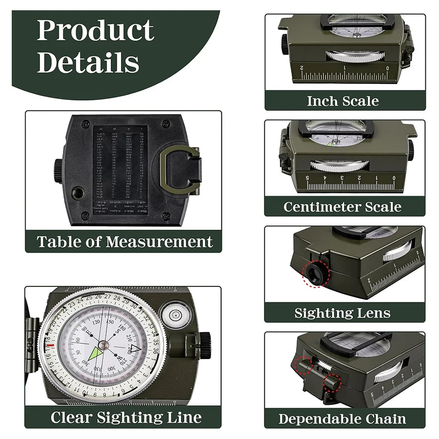 Tactical Survival Compass - Waterproof & Shockproof with Sighting Function, Carabiner & Pouch for Military Hiking Navigation