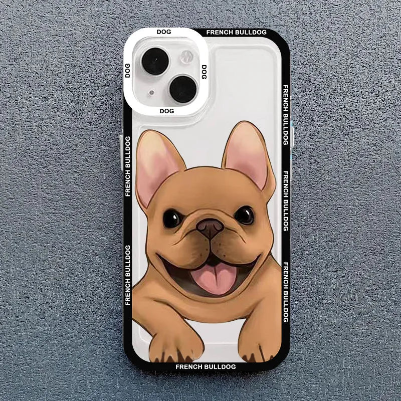 Cute Pug Dog French Bulldog Phone Case For iPhone 14 Pro MAX 15 11 13 12 XS X 16 XR 7 8Plus Kawaii Clear Shockproof Lover Cover