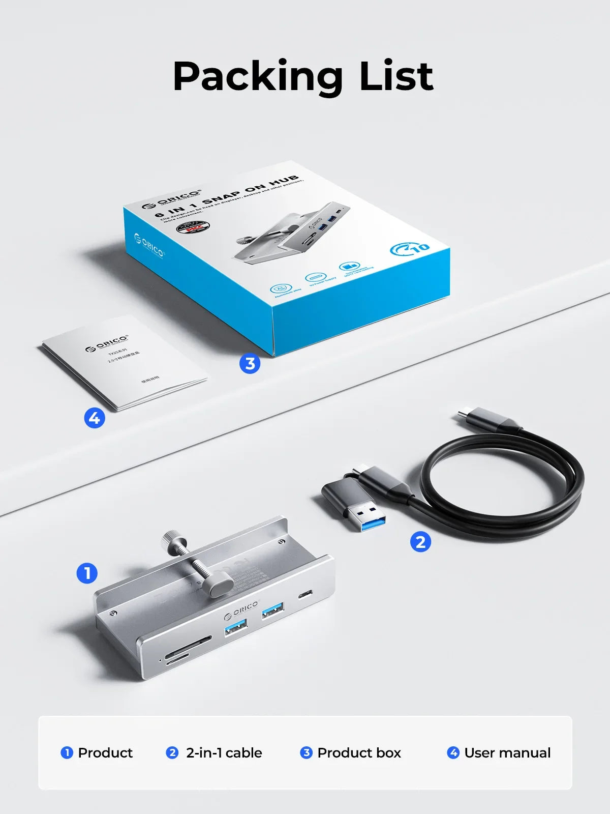 ORICO USB 3.2 HUB with Power Super High Speed Expansion 10GBPS Transmission Suitable Support SD/TF Card for Laptop Accessories