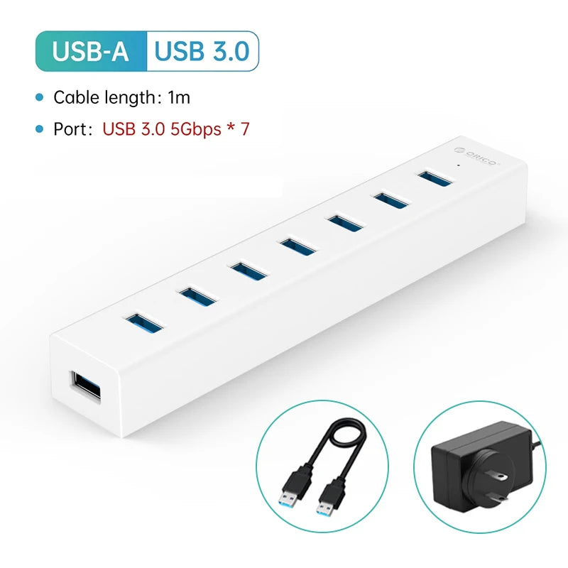 ORICO USB 3.0 Hub 7-port USB3.0 High-speed Transmission HUB Portable USB with Power Distributor Suitable for Laptop MacBook Pro