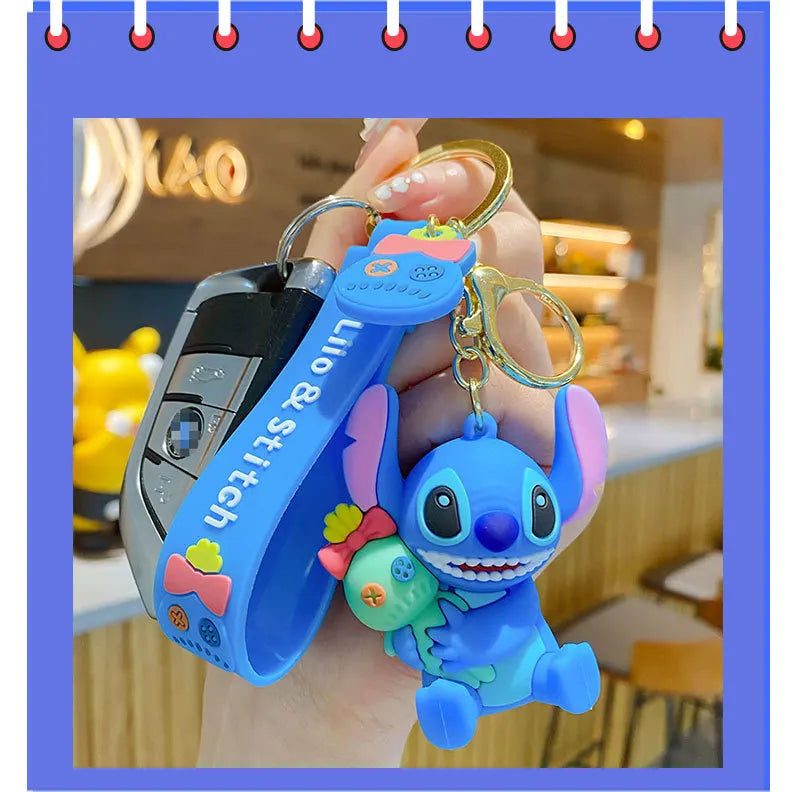 Anime Fashion Keychain Cartoon Stitch Cute Doll PVC Key Chain Kids Keyring Car Ornament Girl Boy Festival New Year Gifts