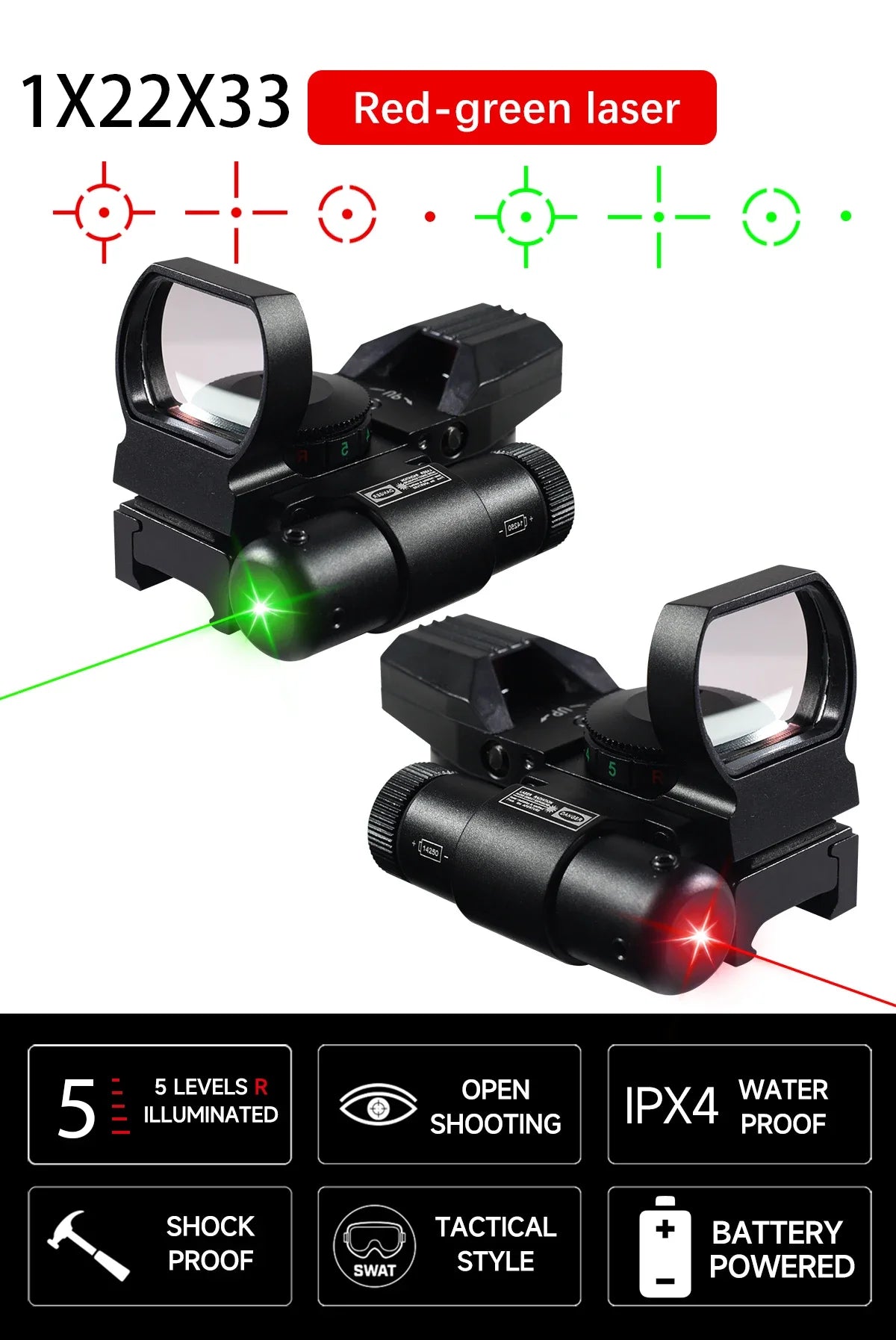 Tactical HD101 Red Dot Sight Series with Laser Combination Riflescope Optical Airsoft Adjustable Reflex 4 Reticle Scope Hunting