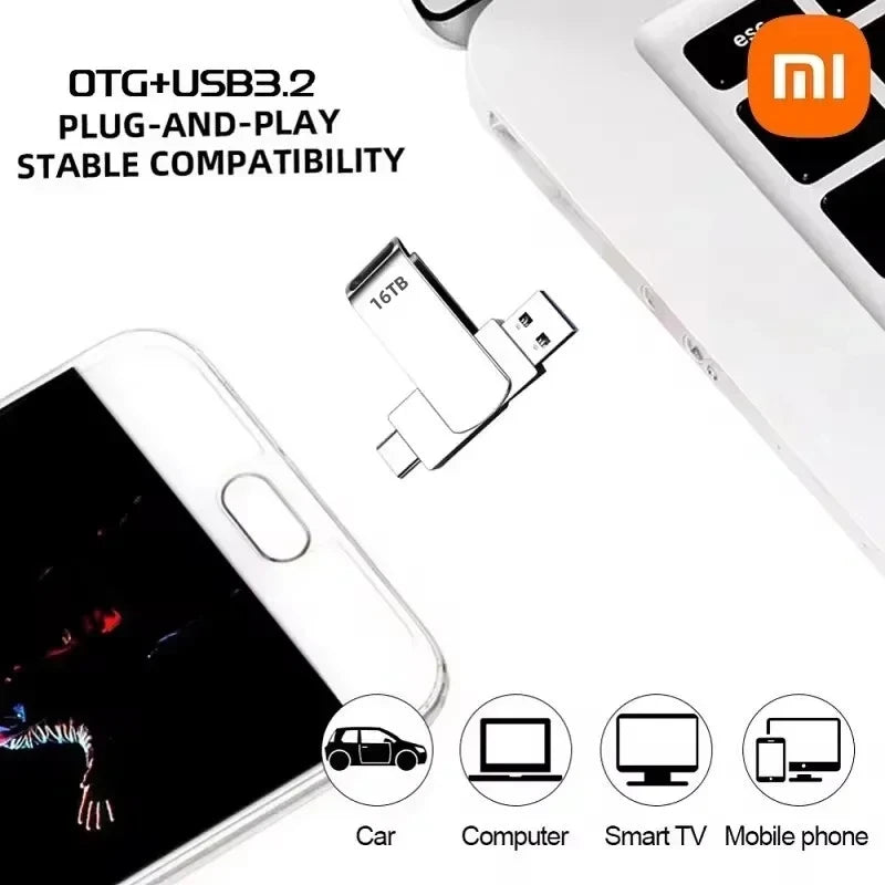 Xiaomi USB 3.2 16TB USB Flash Drive Memory Type-C 2-In-1 8TB 4TB OTG Pendrive 2TB High Speed Flash Disk 1TB For PC Laptop