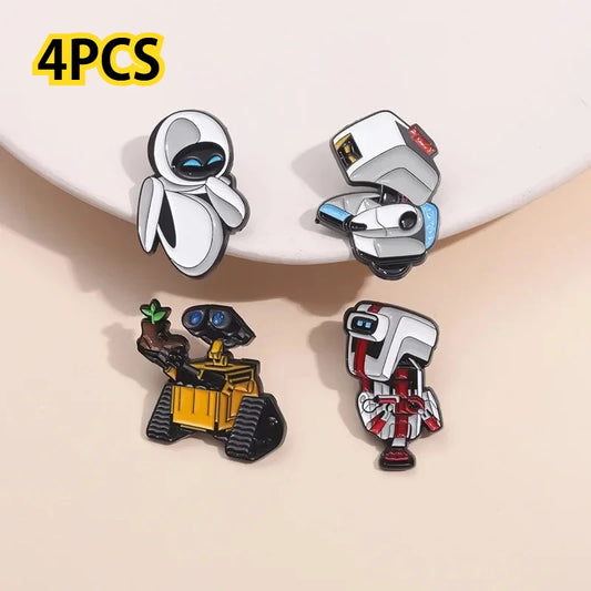 SET Walle Enamel Pins Cartoon Robot Eva Metal Brooch Backpack Badge Halloween Accessory Gifts for Friends Fashion Jewelry