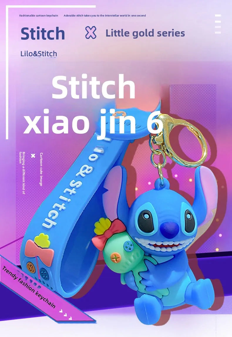 Anime Fashion Keychain Cartoon Stitch Cute Doll PVC Key Chain Kids Keyring Car Ornament Girl Boy Festival New Year Gifts