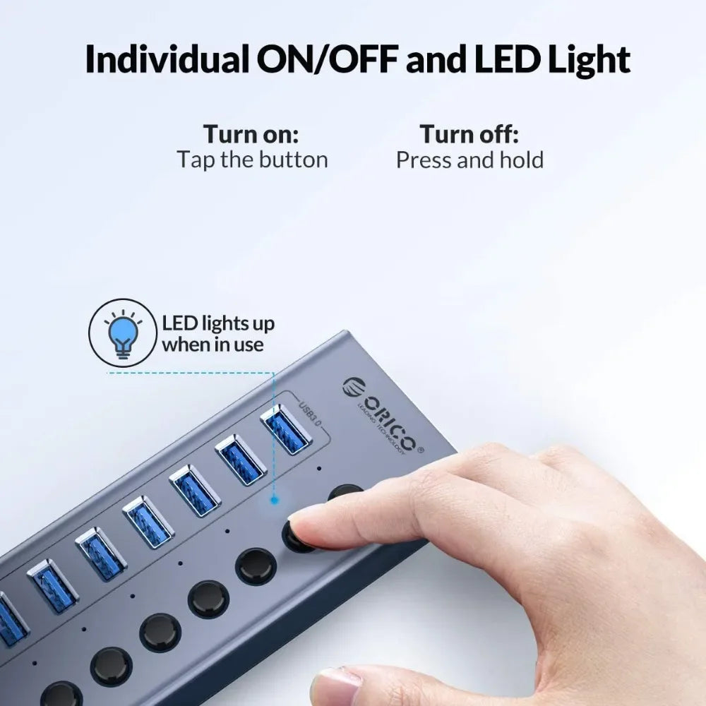 ORICO 7/10/13/16 Port Aluminum Industrial Hub USB 3.0 Splitter Dock Station for Pc Accessories Usb Adapter Orico Official Store