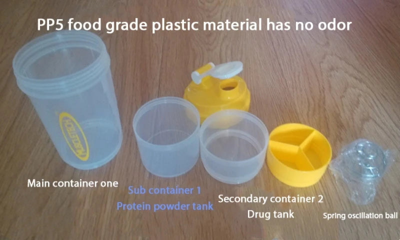3 Layers Shaker Protein Bottle Powder Shake Cup Large Capacity Water Bottle Plastic Mixing Cup Body-Building Exercise Bottle