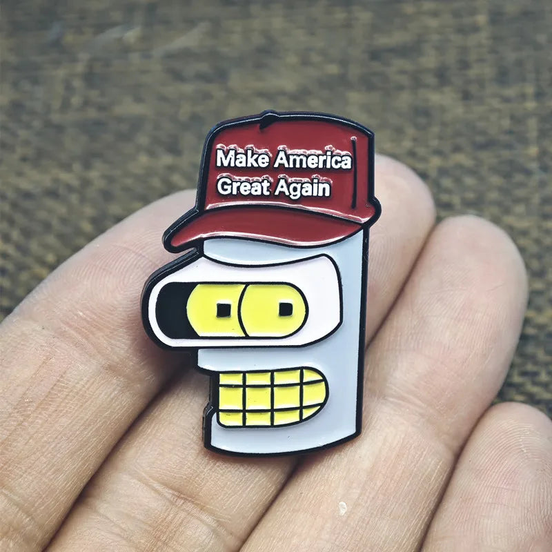 Futurama Enamel Pin Funny Bender Make America Great Again Cartoon Robot Metal Brooch Movie Lapel Pins Gifts  Accessories Jewelry