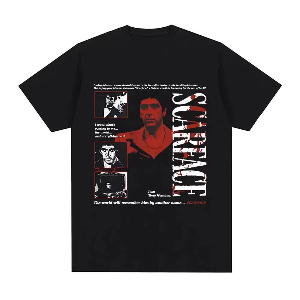 S-Scarface Al Pacino Classic Movie Tshirt Tony Montana Gangster Print Casual Loose Fit Mens Womens Tee Hip Hop Retro Streetwear