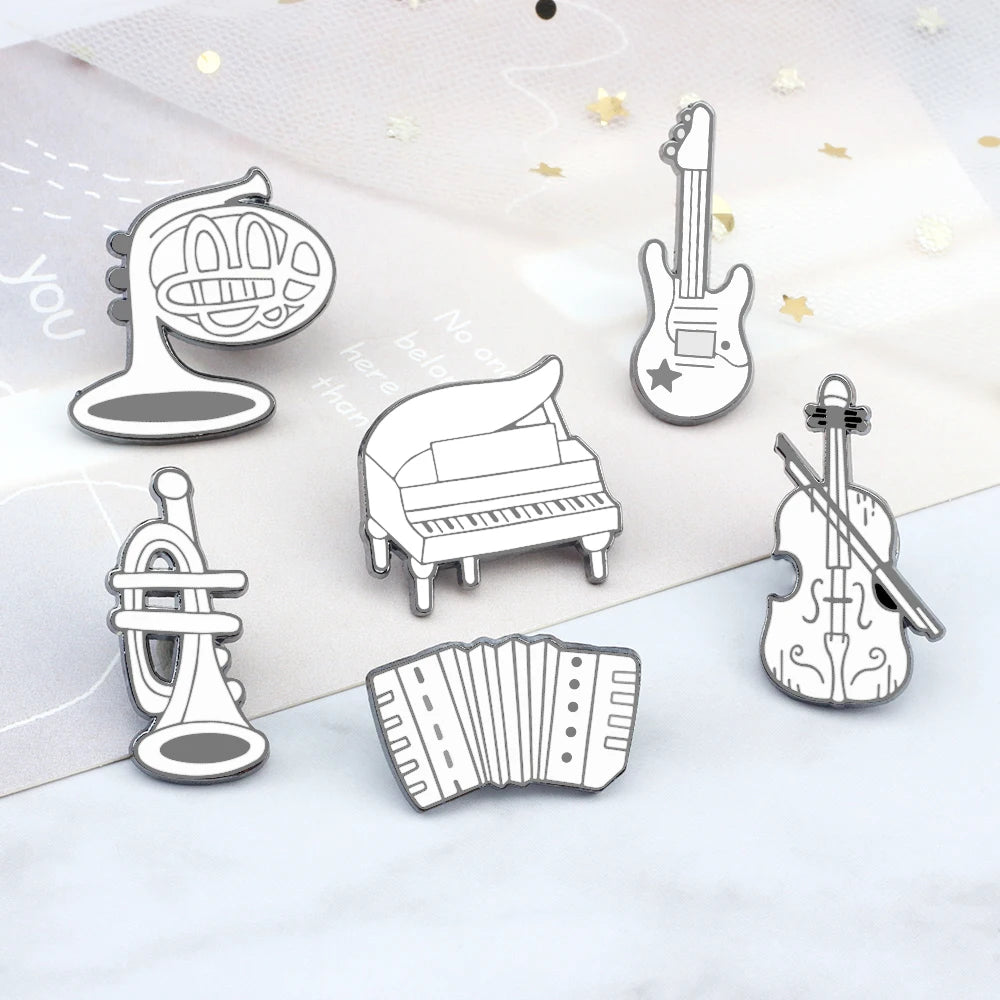 Cool Violin Enamel Pins Elegant Piano Accordion Bass Instrument Brooches Musician Shirt Lapel Pin Badges Jewelry for Music Lover