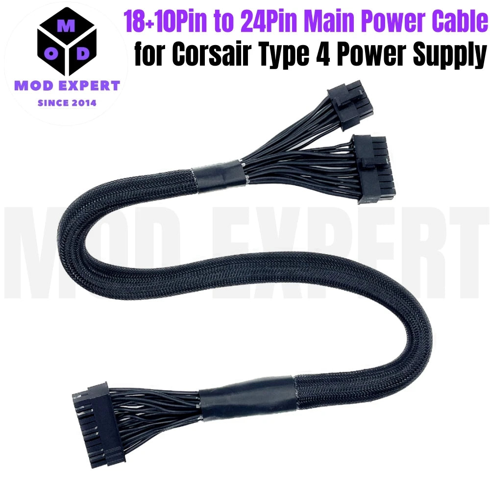 Motherboard Power Cable 18+10 Pin to 24 Pin for Corsair RM1000x, RM850x, RM750x, RM650x, RM550x Modular Power, Sleeved Net 60 CM
