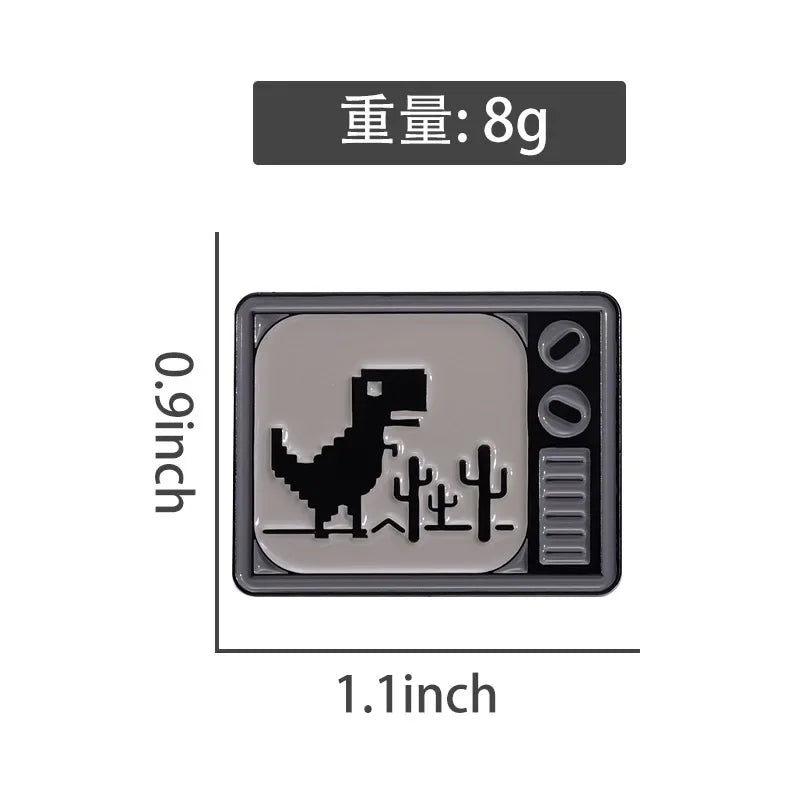 Cartoon Pixel Dinosaur Tv Brooch Pin Retro Funny Terror Fixed Decor Alloy Badge Backpack Clothing Jewelry Gift For Kid Wholesale