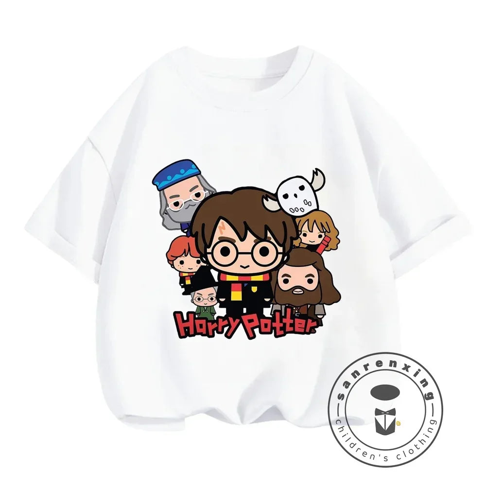 2025 Harries Children T-Shirt Magic Movie Clothes Potters Kawaii Anime Kid Boy Girl Tee Shirts Casual Tops Fashion Short Sleeve