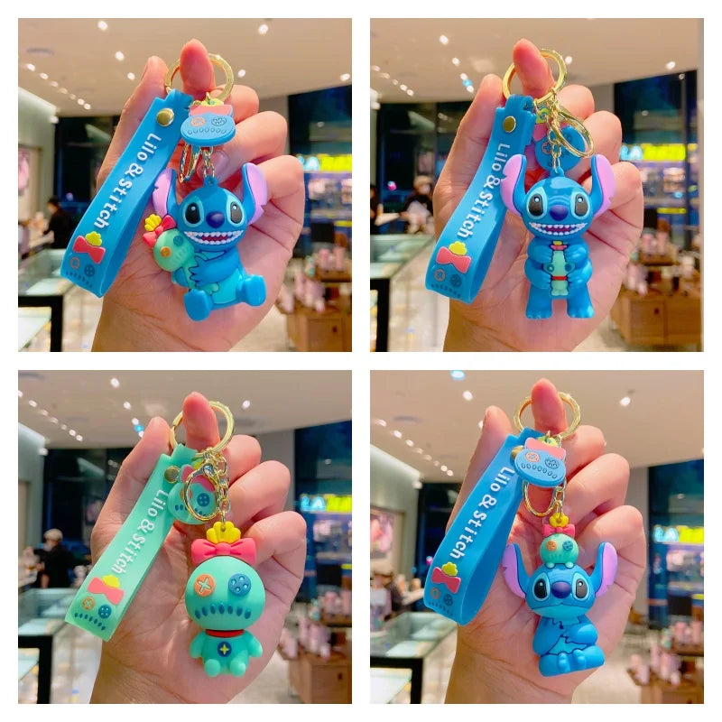 Anime Fashion Keychain Cartoon Stitch Cute Doll PVC Key Chain Kids Keyring Car Ornament Girl Boy Festival New Year Gifts